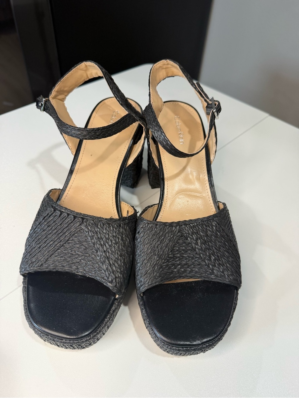 Calvin Klein Black Woven Platform Sandals - Picture 2 of 5